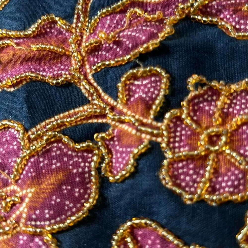 Beaded Floral Handbag Purse Black - Image 4