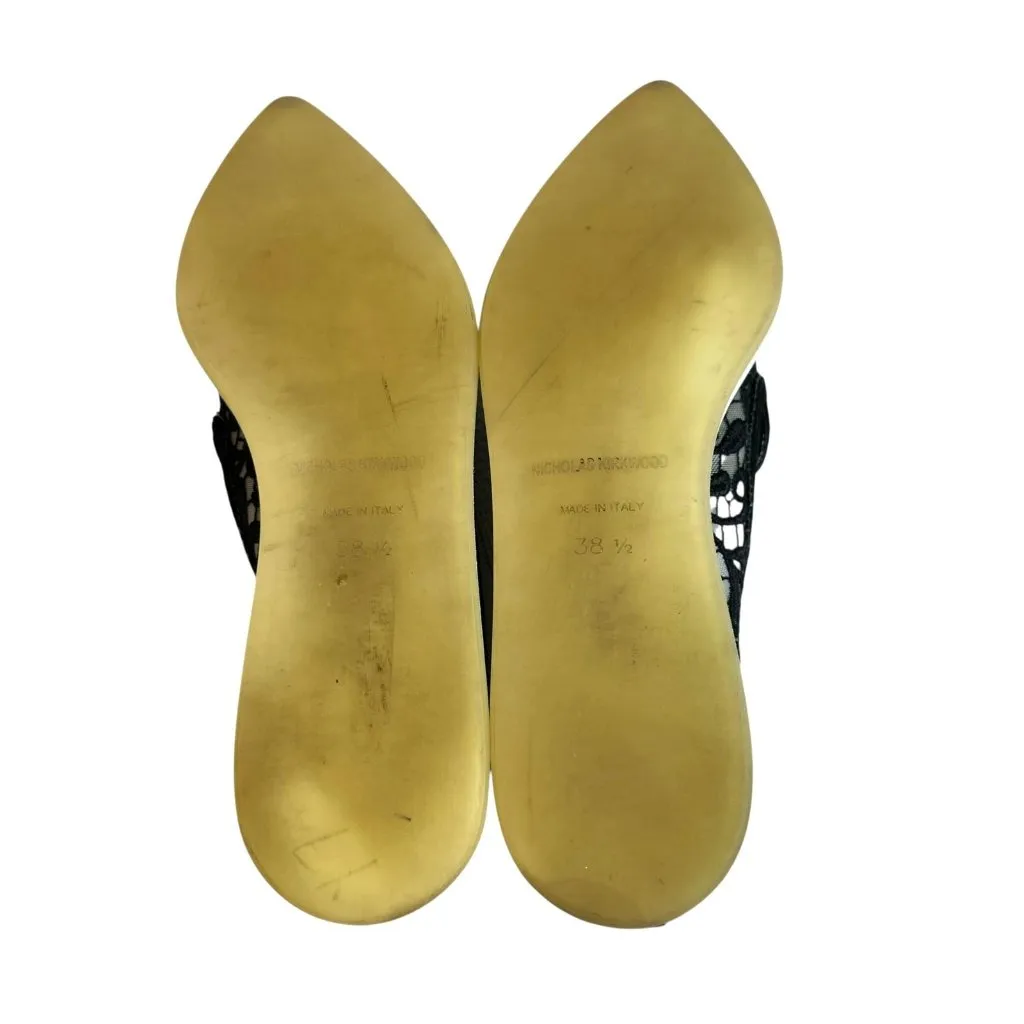 Nicholas Kirkwood Black Lace Flats Pointy Toe Size 38.5 - Image 8