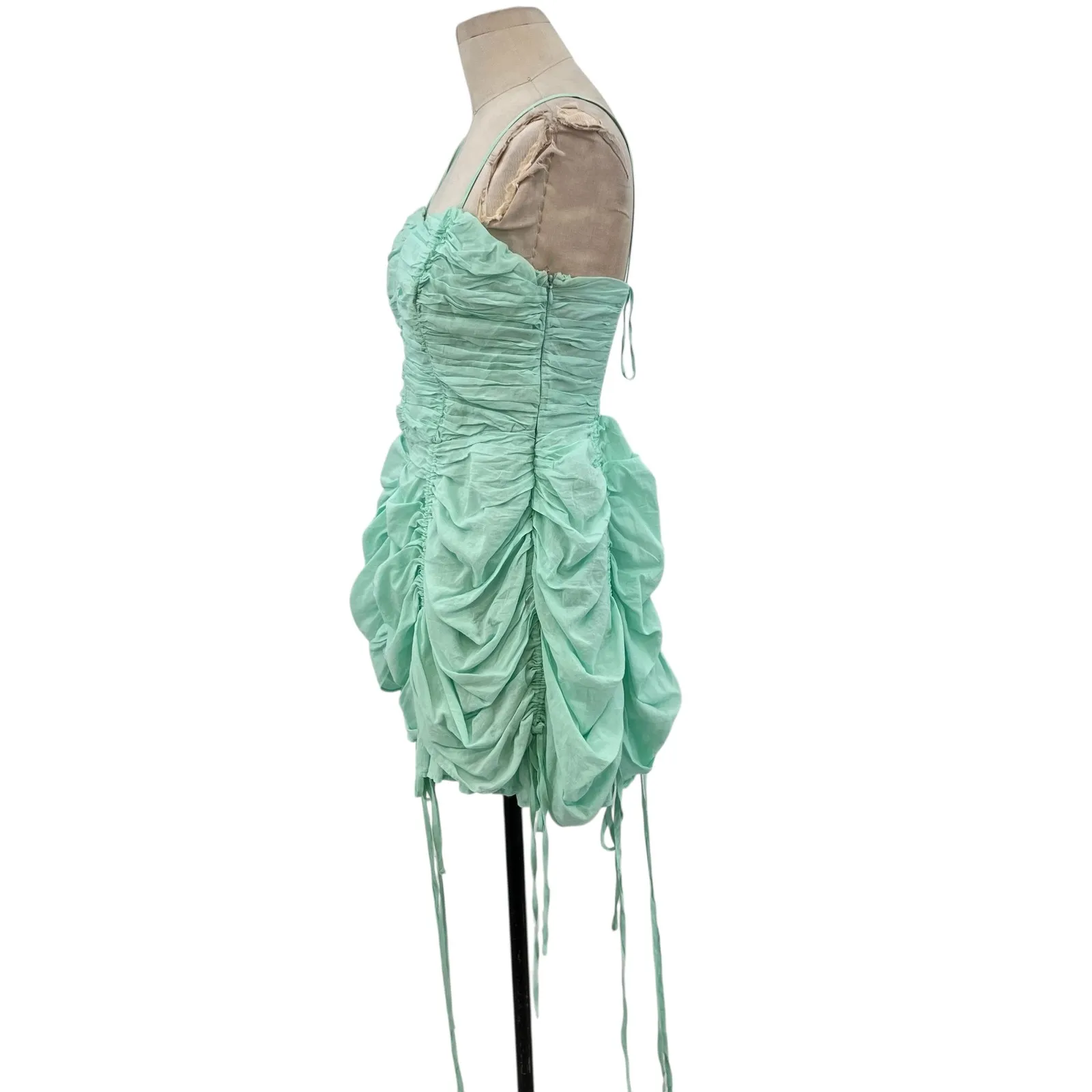 Urban‎ Outfitters Kimchi Blue Belladonna Dress Ruched Mini Turquoise Size Medium - Image 7