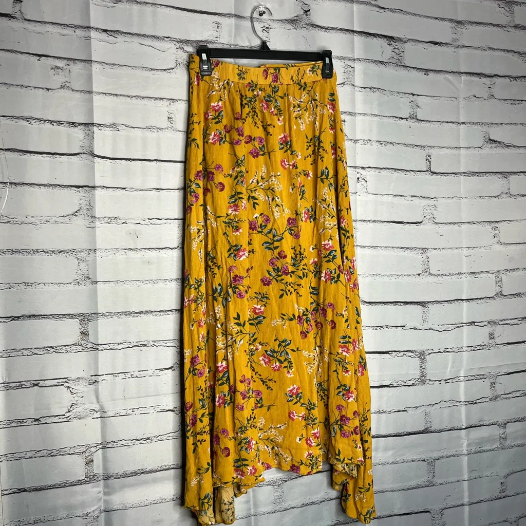 Melle Mustard Floral Maxi Skirt Sz S High Slit Boho Hippie Cottagecore Festival Yellow - Image 9