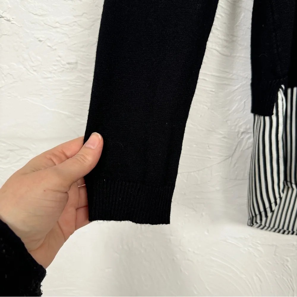 Adrianna Papell Black Sweater Striped Button Down Shirt Layered Womens S Preppy - Image 6