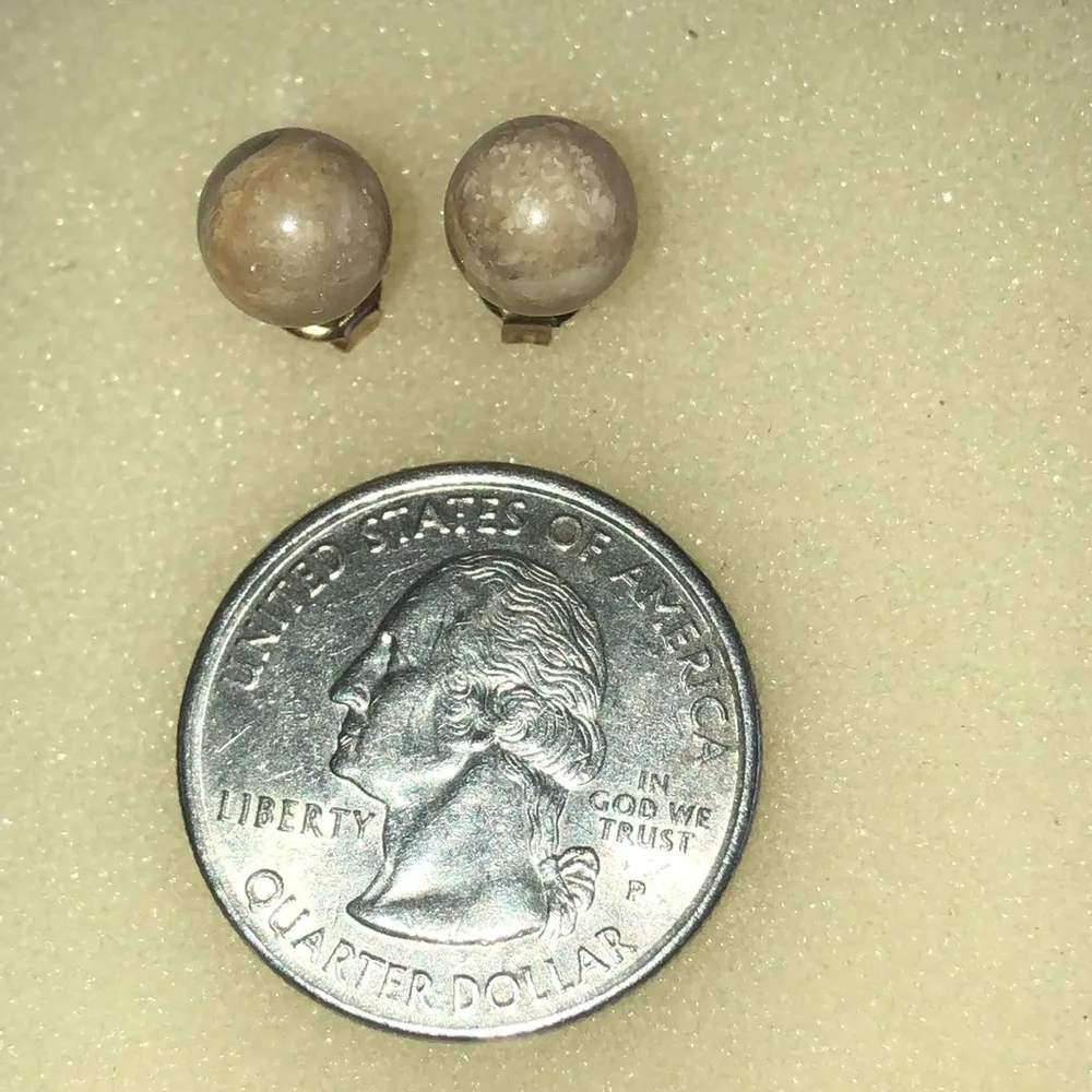 Tan Neutral Semi Precious Stone Gold Tone Dainty Ball Stud Pierced Earrings - Image 5
