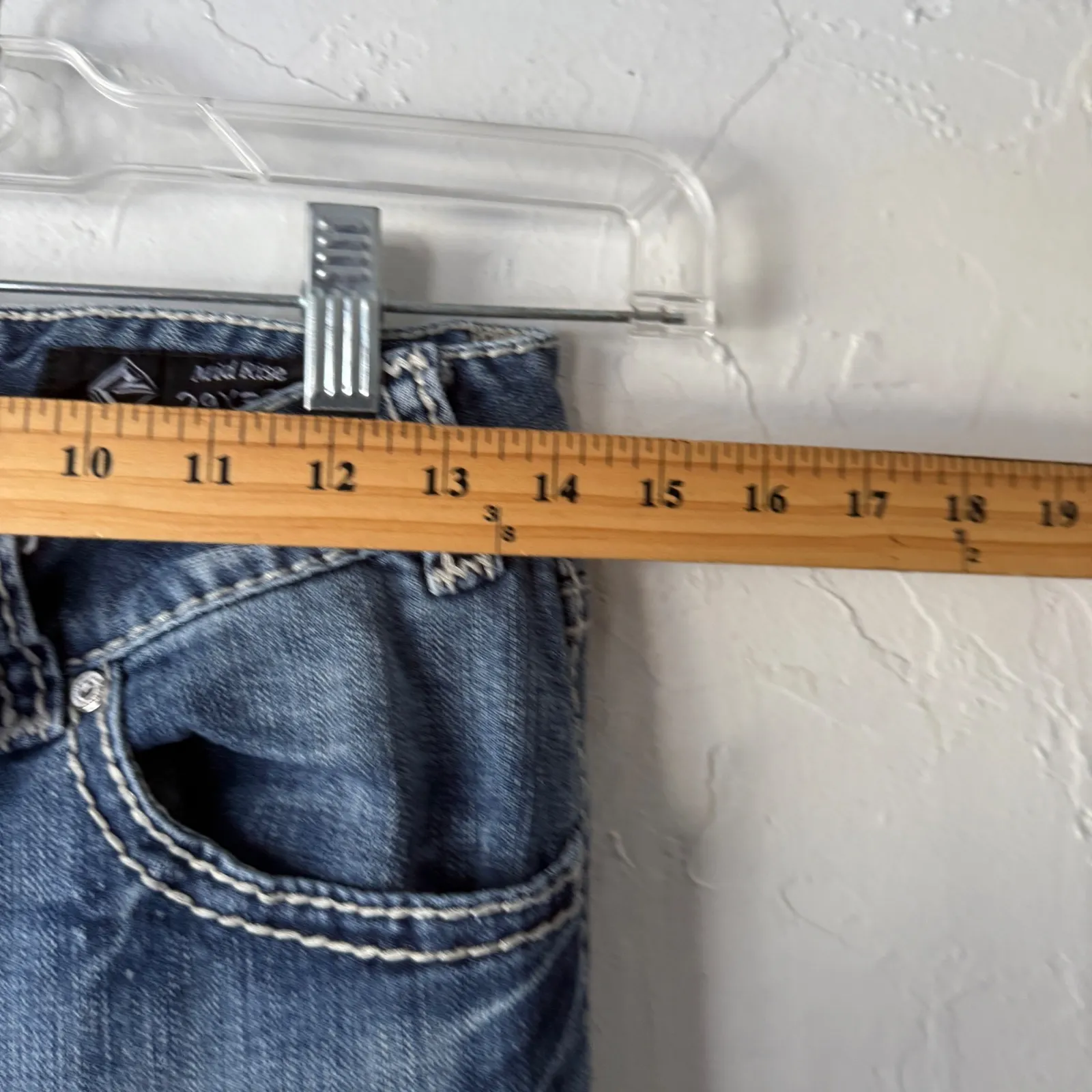 Rock & Roll Cowgirl Mid Rise Bootcut Jeans 29 Tall Western Embellished Pockets - Image 6