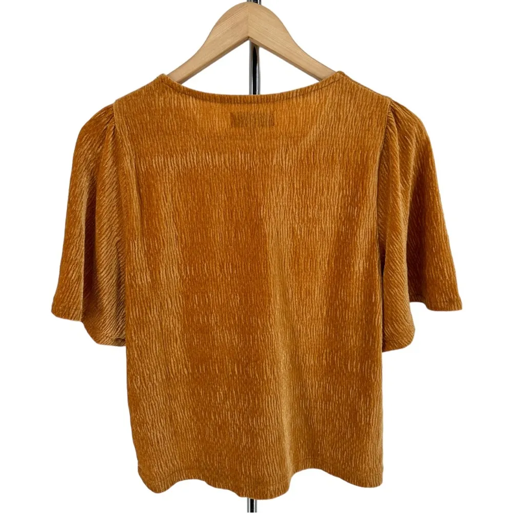 Madewell Texture & Thread Mustard Velvet Crinkle Short Sleeve Top size XS - Image 7