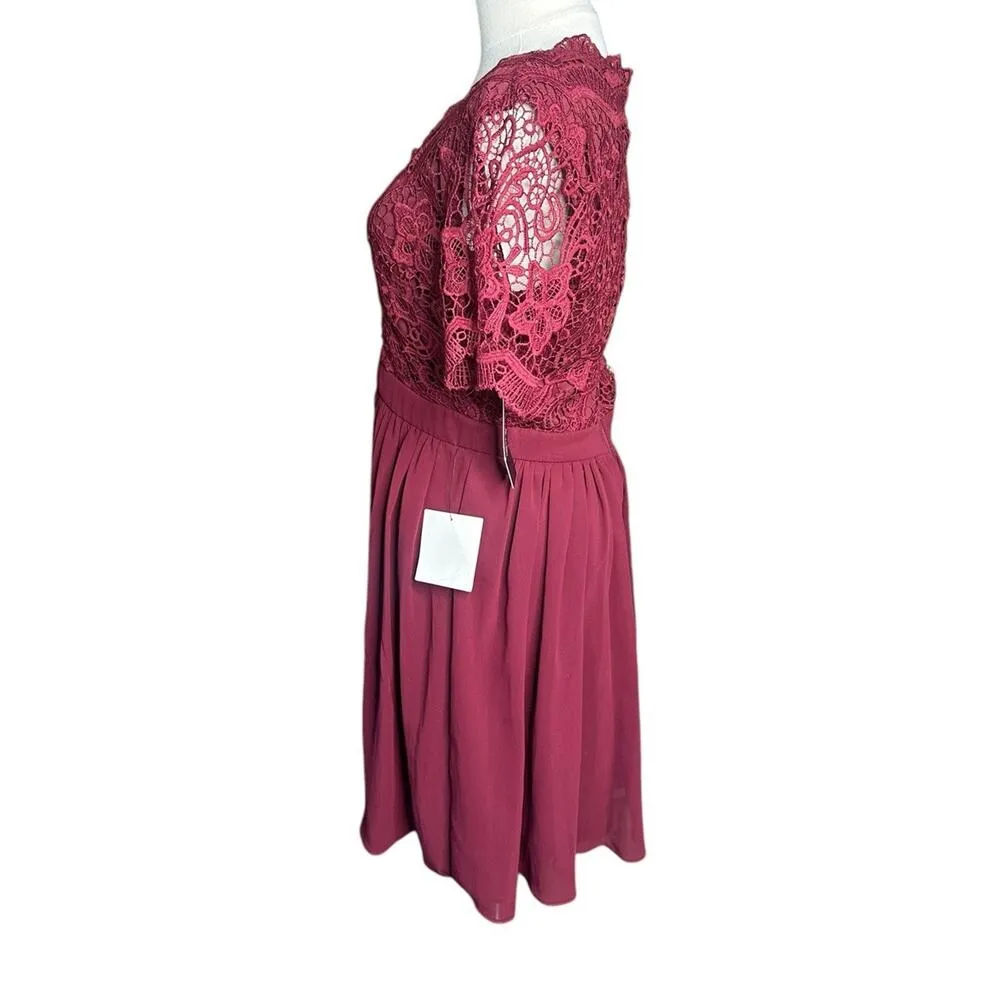 Lulus Angel in Disguise Burgundy Lace Skater Dress Size M Deep V Party Cocktail Red Size M - Image 7