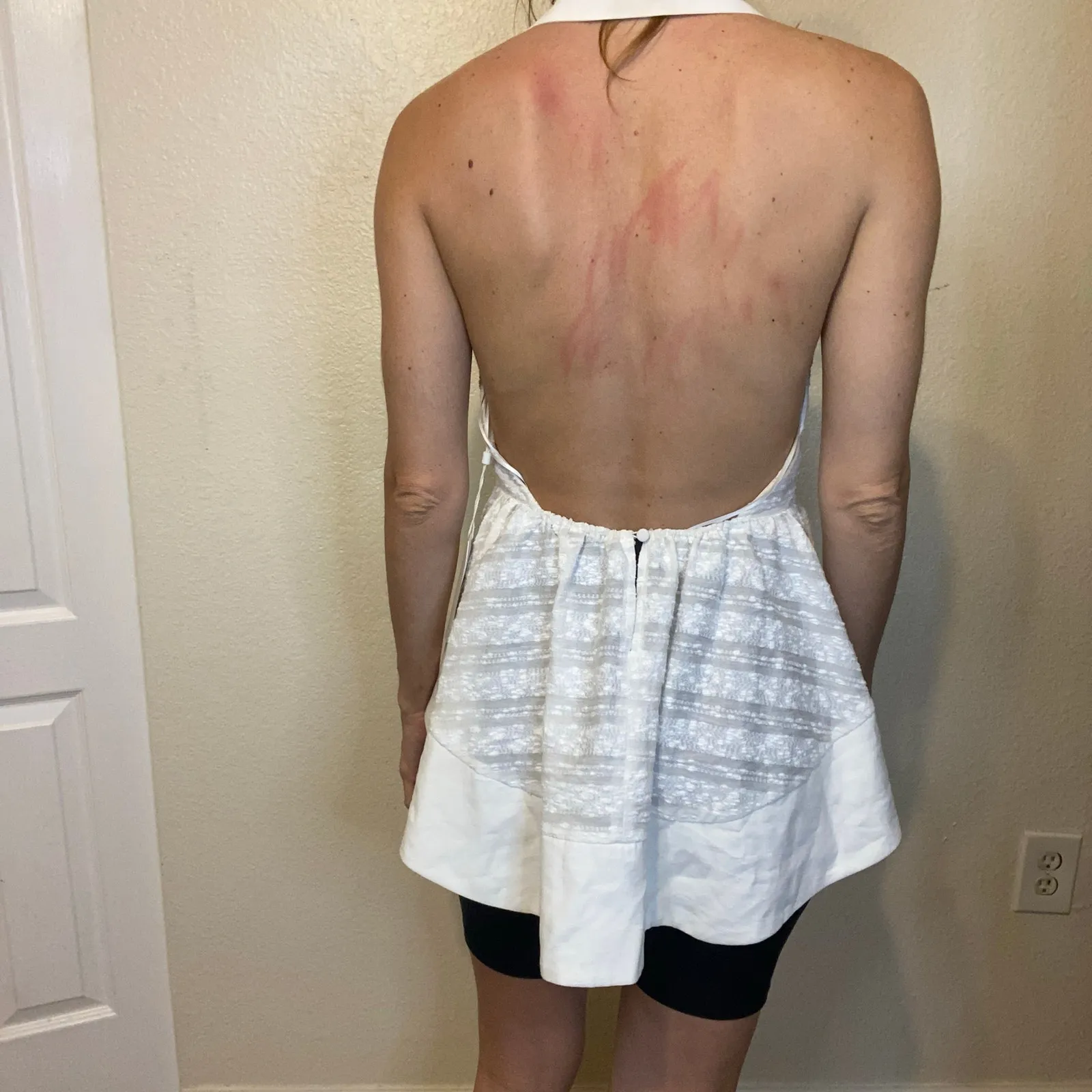 C/MEO Collective White High Neck Open Back Peplum NWT - Image 9