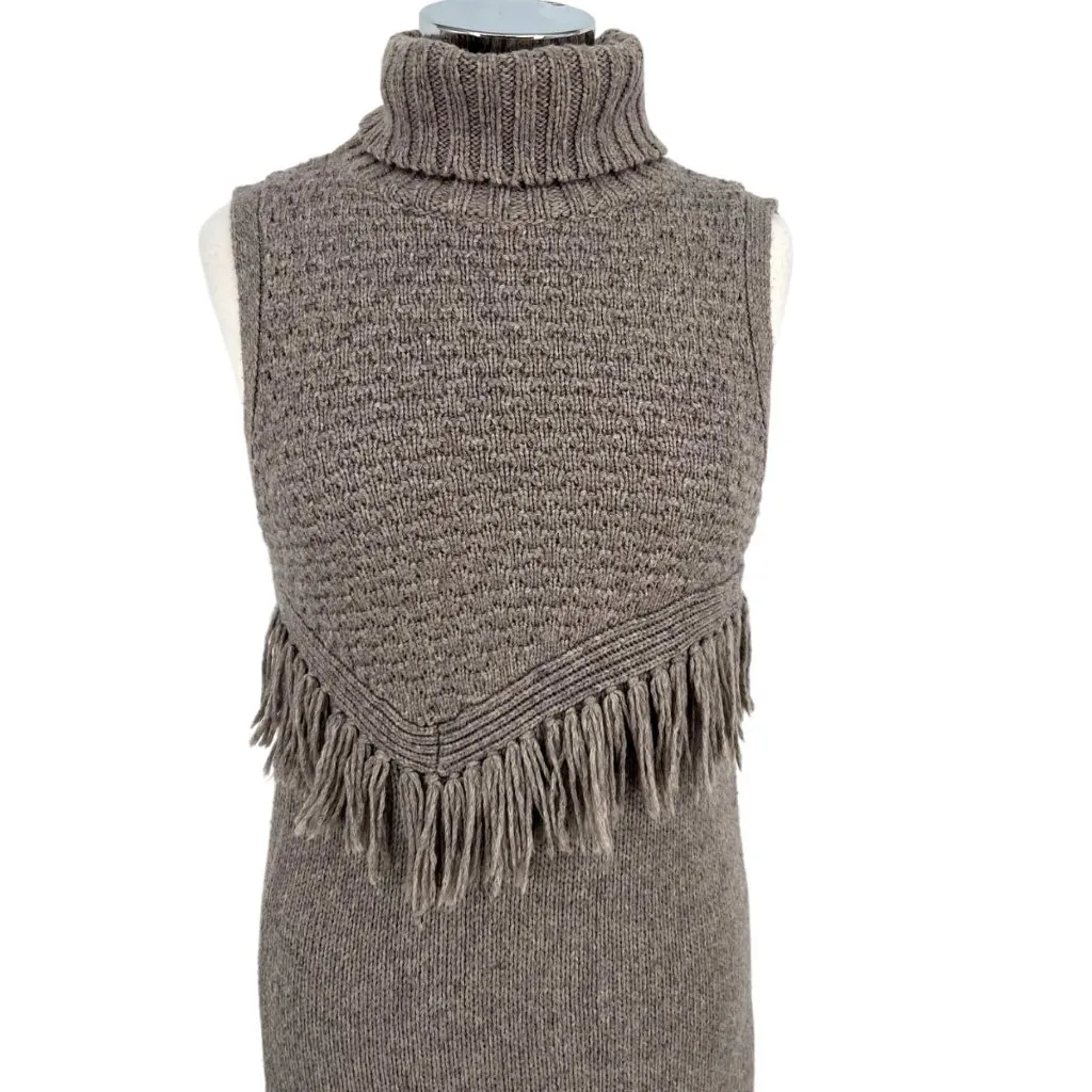 Nomad Morgan Carper Sleeveless Fringe Turtleneck Sweater Dress Gray Size Small - Image 2