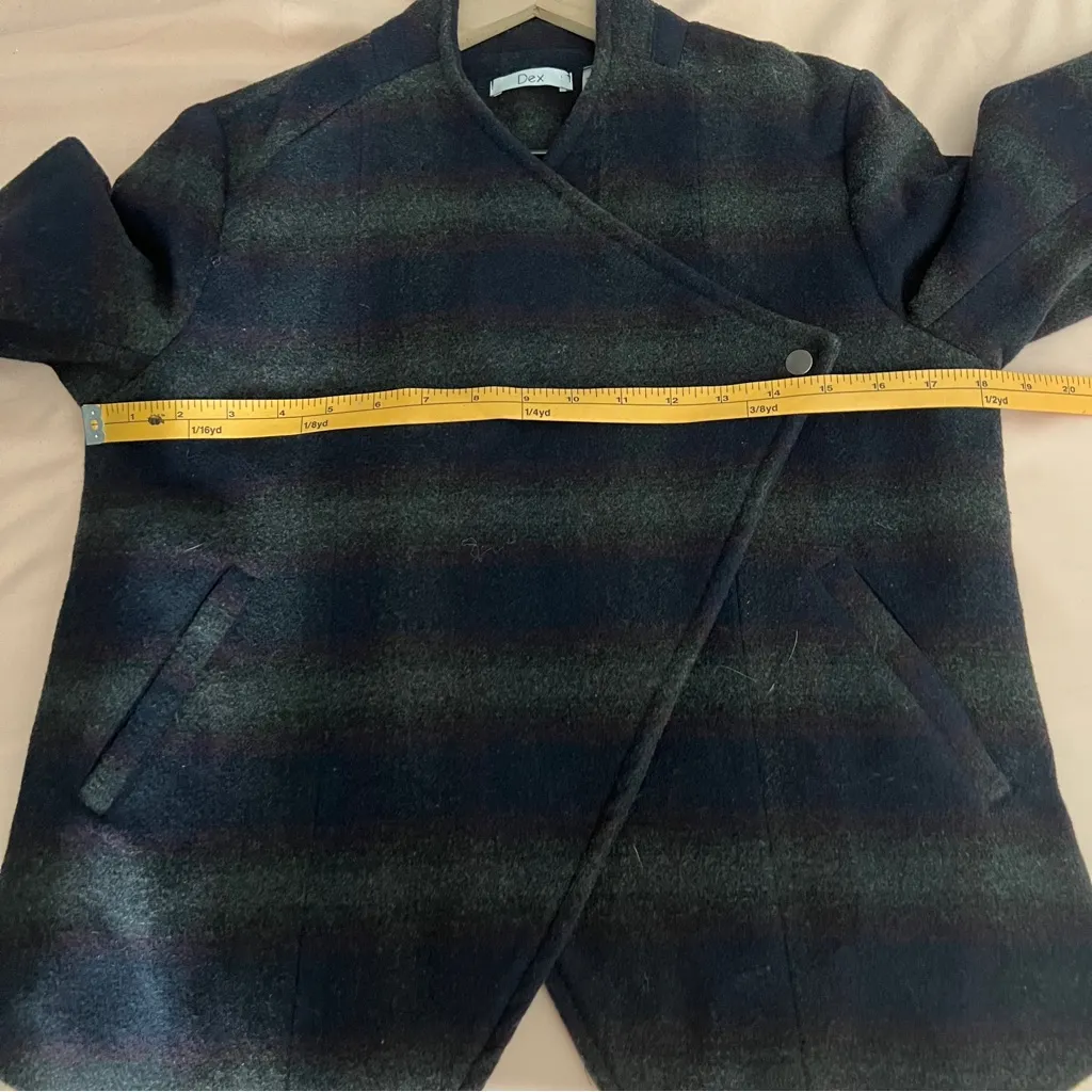 DEX Wool Blend Stylish Striped Womens Crossover‎ Asymmetric Hem Jacket Gray Size M - Image 11