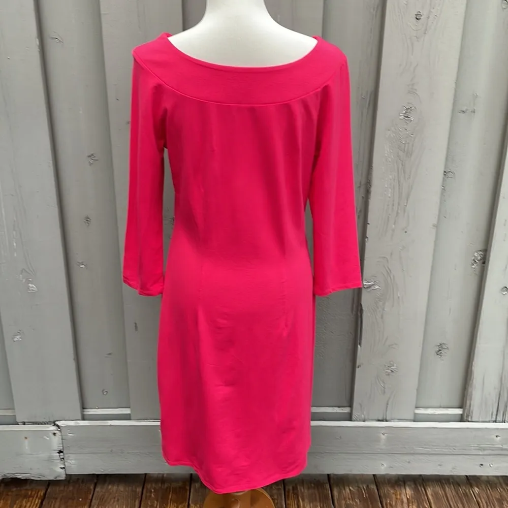 Talbots Spring Pink Rayon/Nylon/Spandex Midi Shift Boat Neck Dress Women Sz. Sm - Image 4