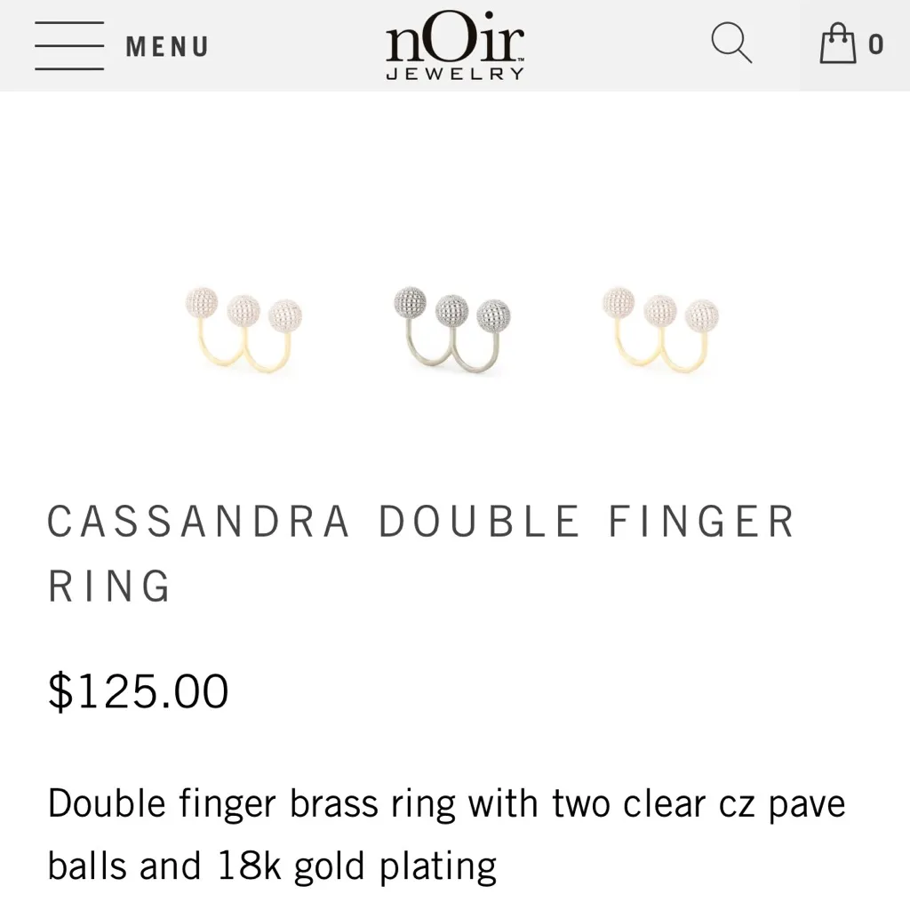 NWT nOIr NYC Jewelry CASSANDRA DOUBLE FINGER Knuckle Pave Rhodium Ring Sz 8 Silver - Image 2