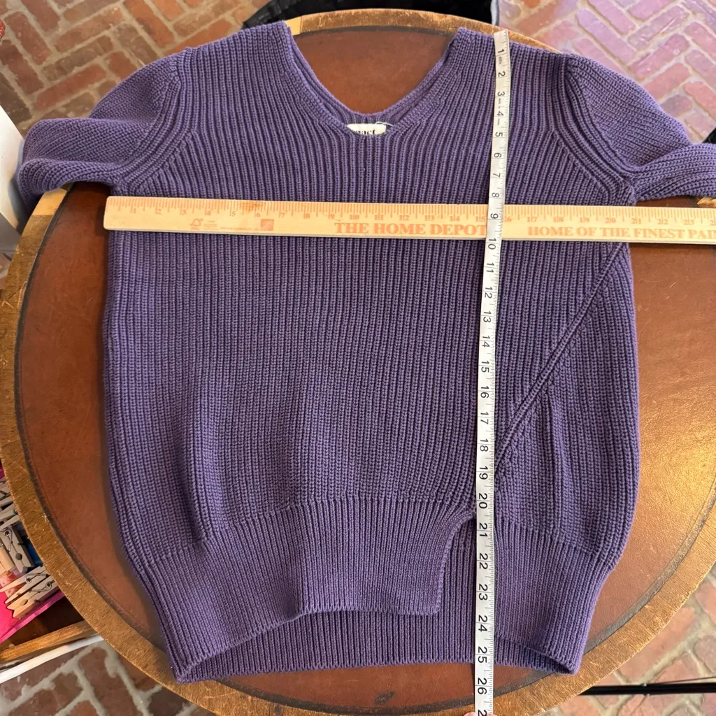 Pact Double V-Neck Tunic Sweater Purple Knit Casual Organic Cotton size medium - Image 6