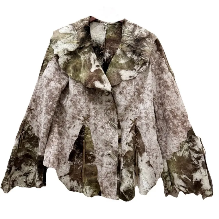 Vintage Unbranded Green & Taupe Cow Print Suede feel Fabric Boho Festival Jacket Size undefined - Image 7