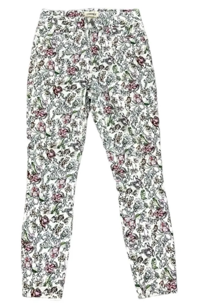 L'AGENCE Margot High Rise Skinny Jeans in Hand Drawn Floral Size 25 - Image 1