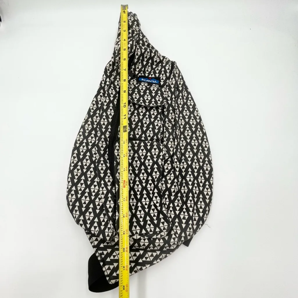 Kavu Rope Crossbody Bag Cotton Canvas Black White Geometric Aztec Travel Pack - Image 8