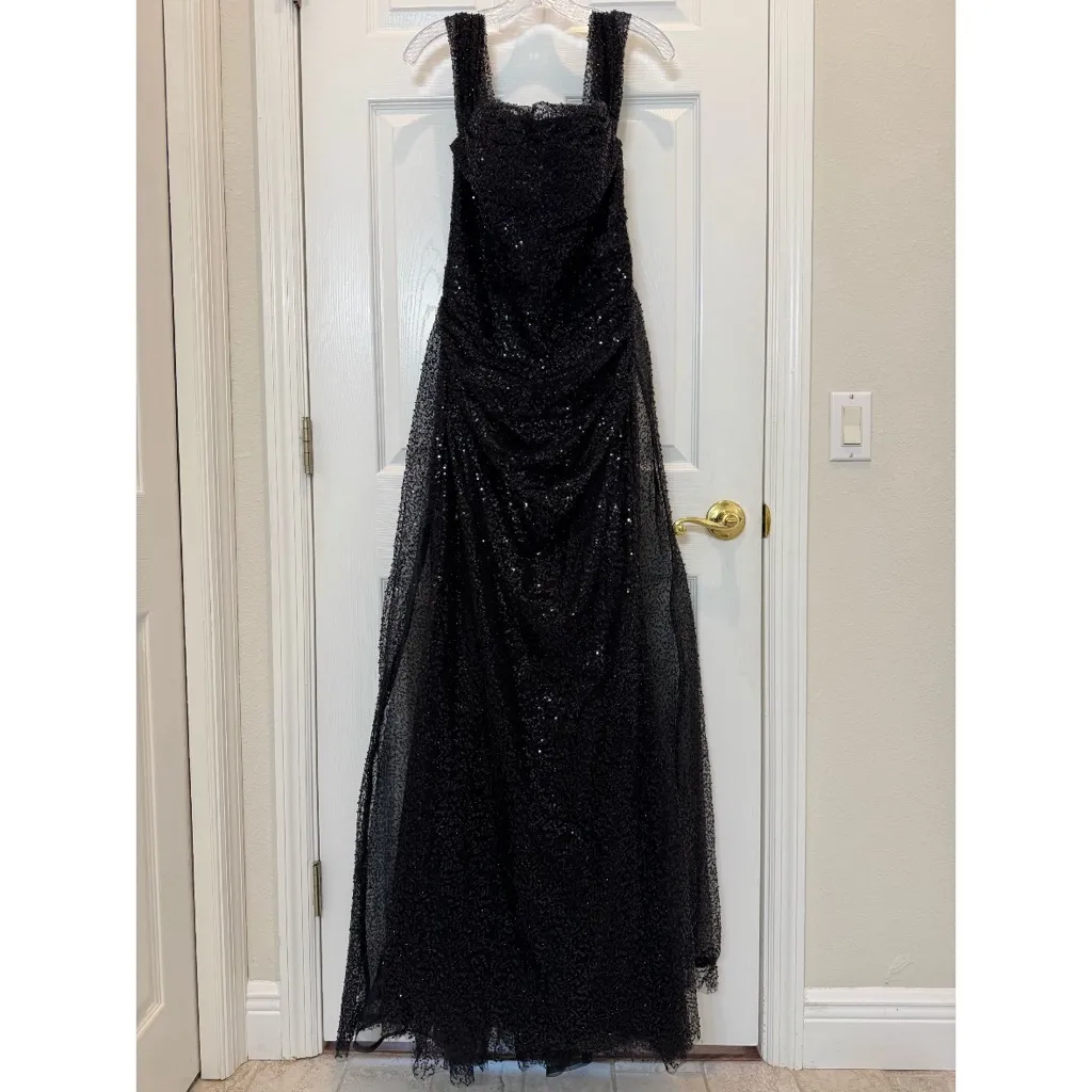 Mac Duggal 20515 Black Off the Shoulder Sequin Panel Train Gown Size 4 NWT - Image 4