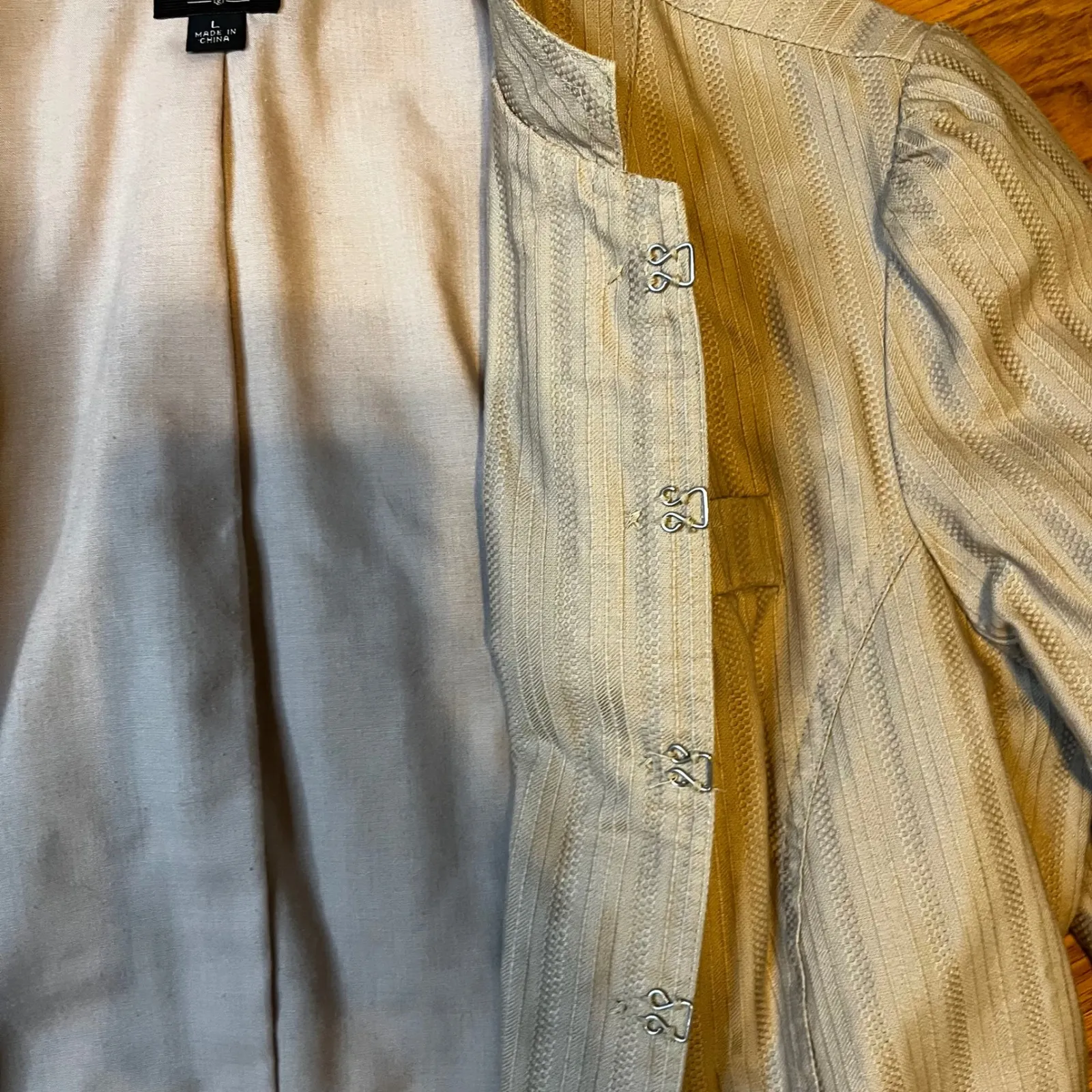 Mossimo Denim Mossimo Women's Taupe Striped Collarless Hook Front Blazer Jacket Size Medium - Image 8