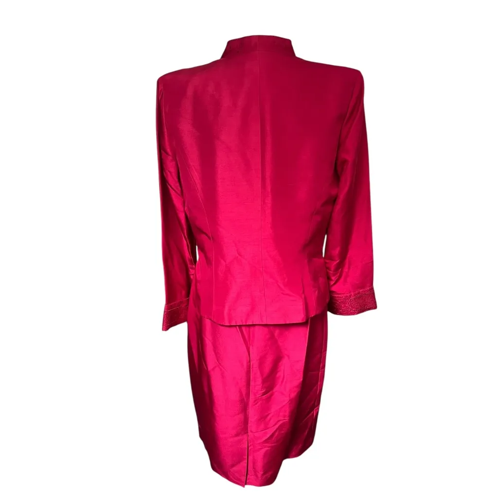 Vintage Deadstock Adrianna Papell Red Silk Skirt and Jacket Set 14 - Image 4