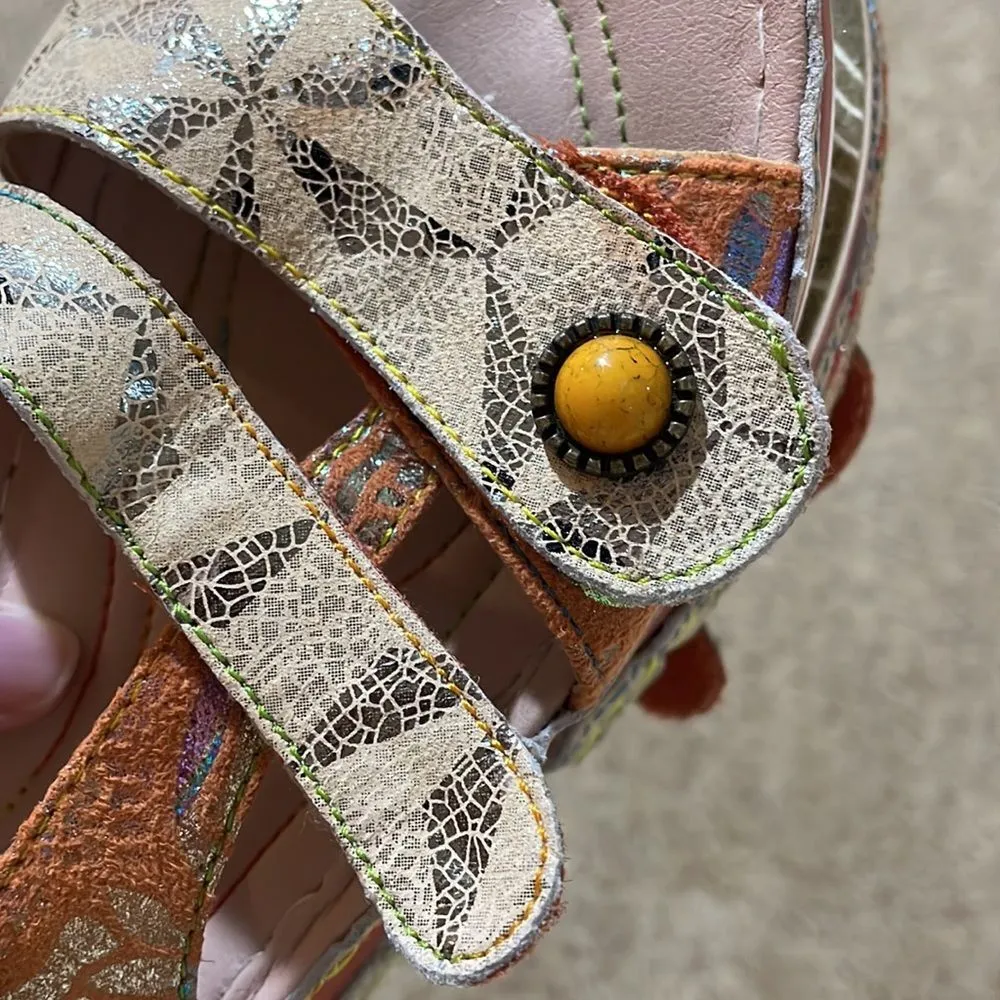 L'Artiste Spring Step Payokya Metallic Sandals Size EU 40 Artsy Tan Orange - Image 13