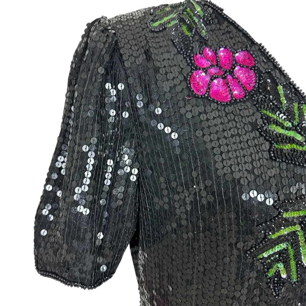 STÉNAY Vintage Black Sequin Silk Top Size L Size L - Image 4