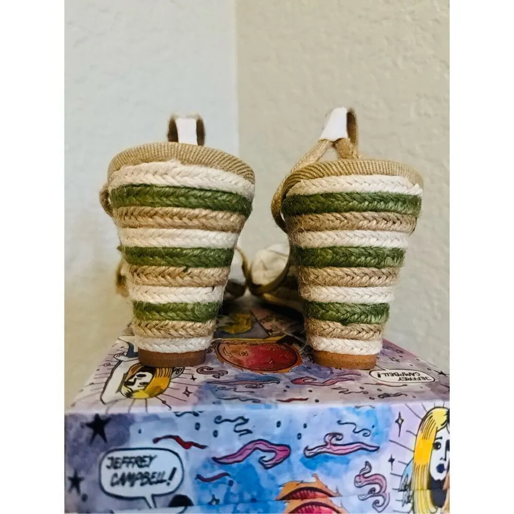 Jeffery Campbell Women's Sailboat Wedge‎ Jute Sandals, Tan/Green, Size 9, NWT - Image 3