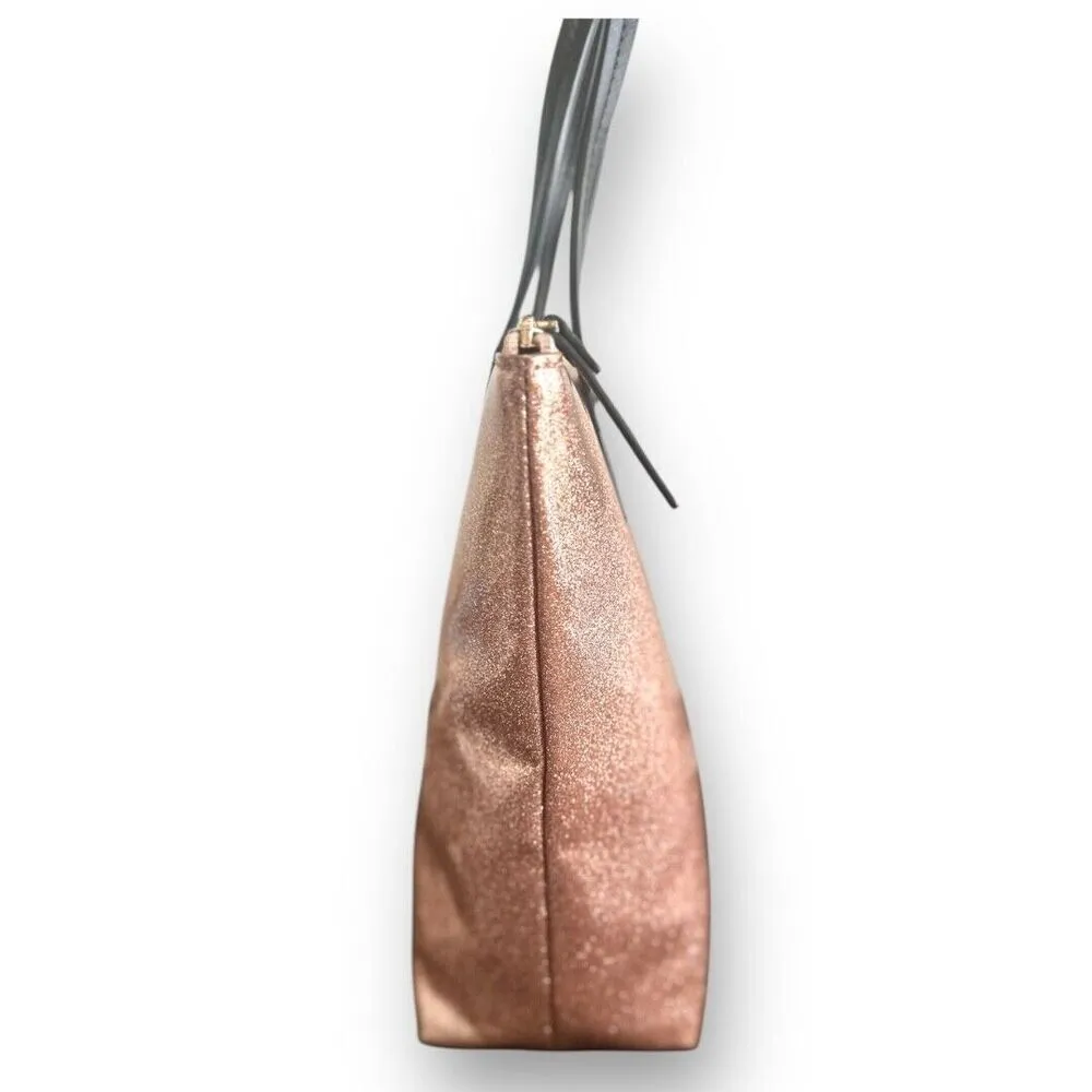 Kate Spade Small Tote Bag Rose Gold Glitter Bow Accent Designer Purse Handbag - Image 4