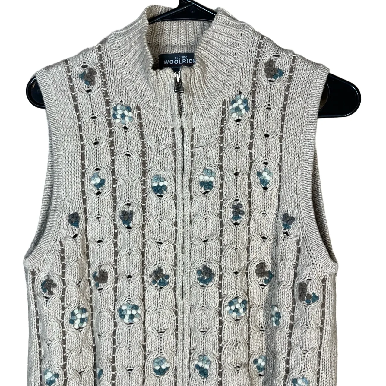 Woolrich BIRCH Tan Zip Front Floral Pattern‎ Knit Sweater Vest Medium - Image 4