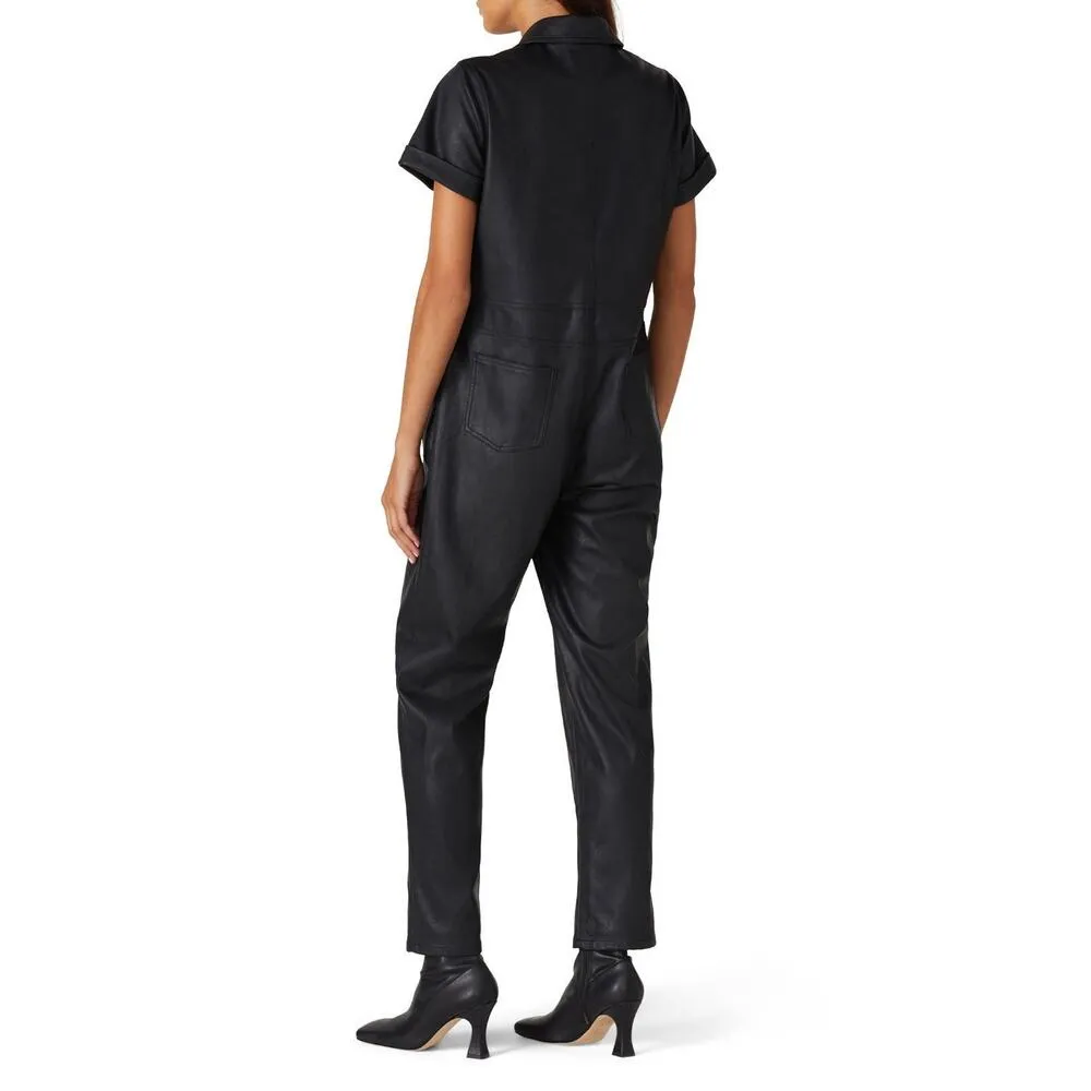 MINKPINK Liaison Black Faux Leather Utility Short Sleeve Jumpsuit Size XS - Image 4