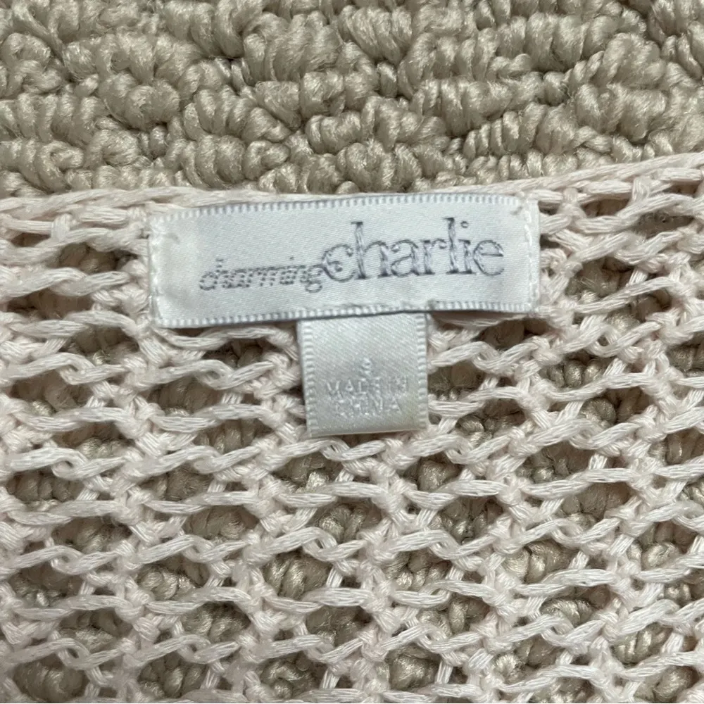 Charming Charlie Cream Open Crochet Longe Sleeve Scoop Neck Sweater Top Small - Image 2