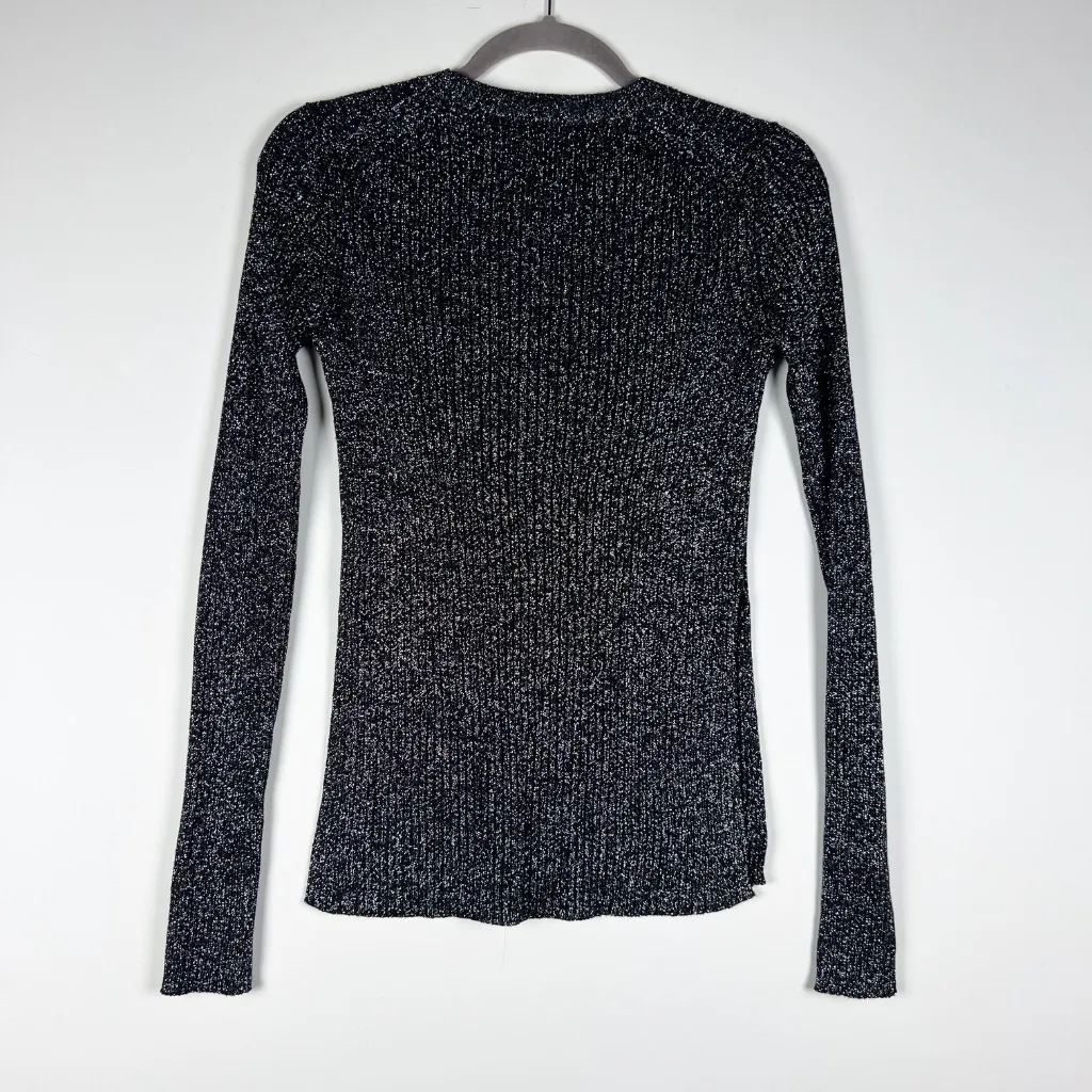 Proenza Schouler White Label Silver Metallic Rib Knit Stretch Pullover Sweater - Image 4