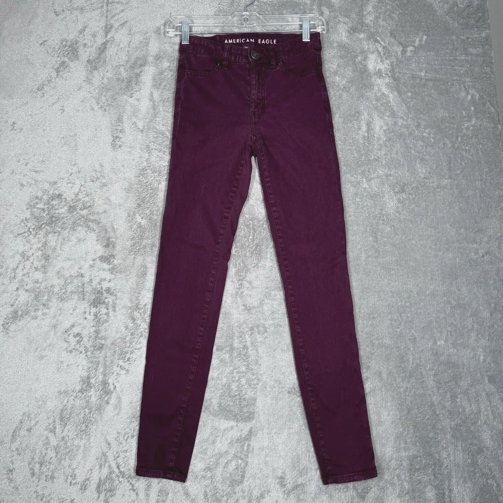 American Eagle Jeans Womens 00 Purple Skinny Super Stretch Casual Basic Everyday - Image 2