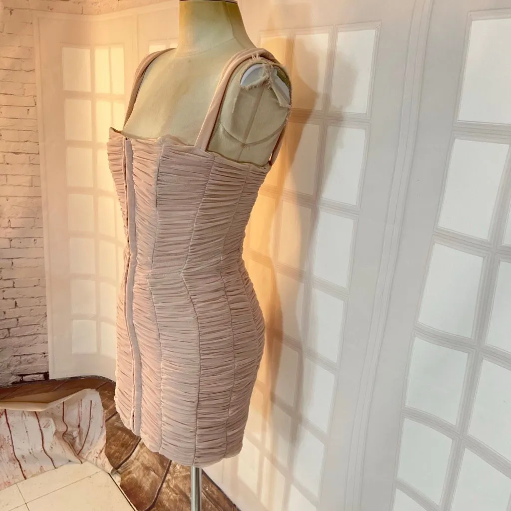 House of CB London Pink Cate Ruched Mesh Square Neck Bodycon Mini Dress Medium - Image 6