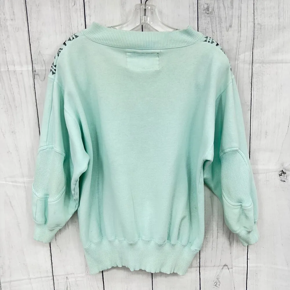 VINTAGE 80's Bee Wear Sport One Size Pastel Mint Green Native 3/4 Sleeve Sweater Size L - Image 3