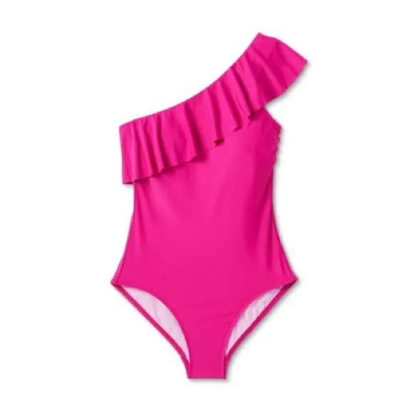 Women’s Ruffle‎ One Shoulder Coverage One Piece Pink Swimsuit
Size L (12-14 - Image 4