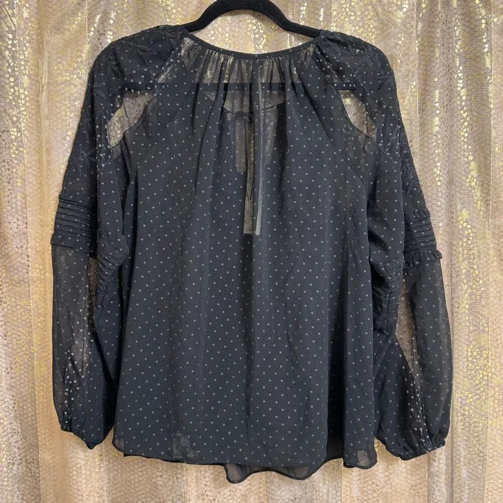 Lovestitch Black Polka Dot Sheer Puff Sleeve Blouse Camisole Small NWT - Image 2