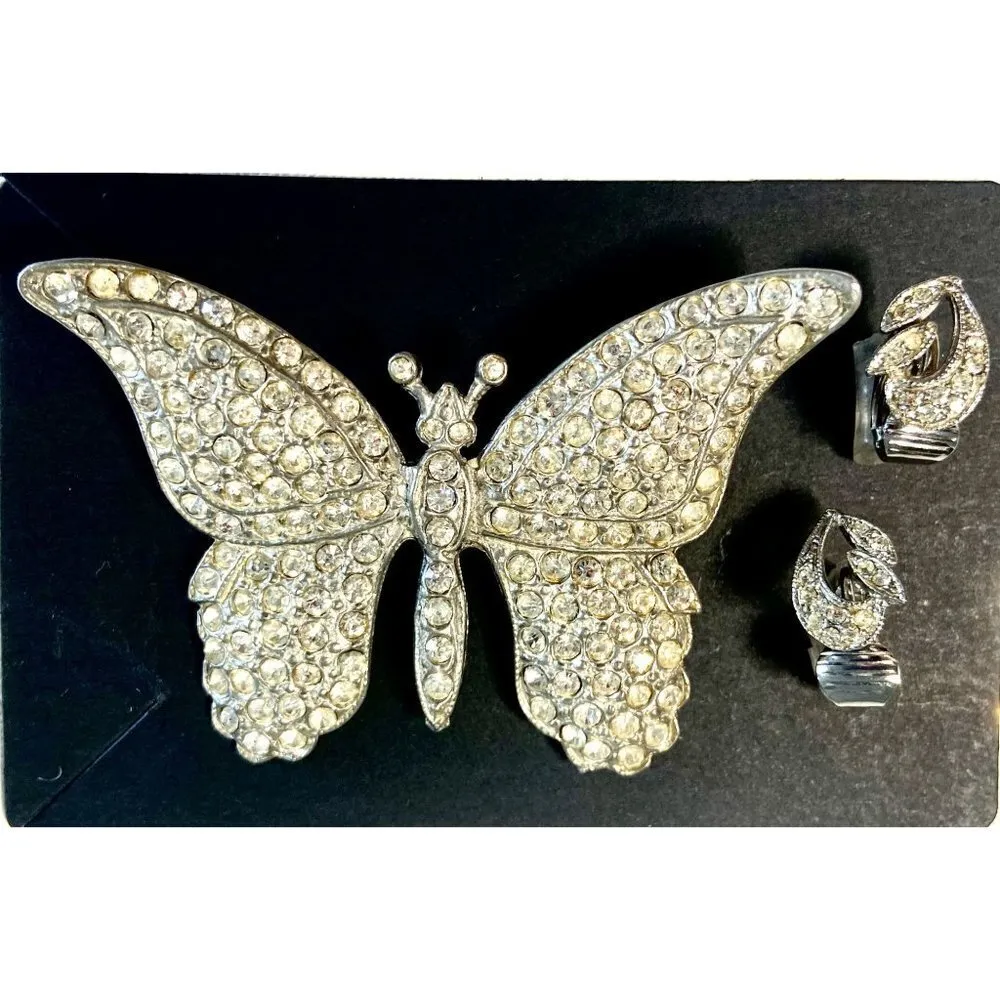 Vintage Silver & Rhinestone Butterfly Brooch and Rhinestone Clip - Image 2