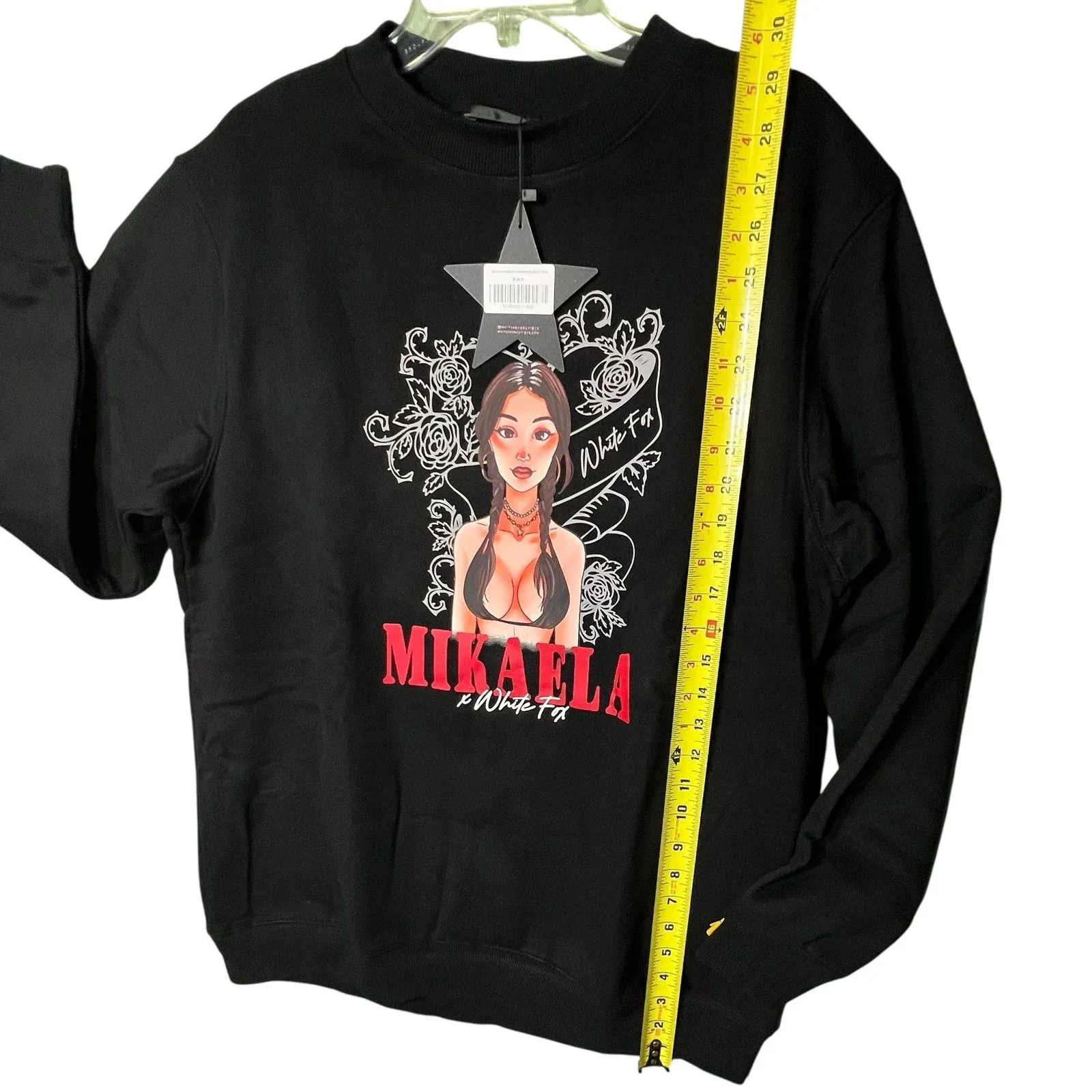 White Fox Sweatshirt Womens S/M Situashation Oversized Mikaela Testa Crewneck Black Size M - Image 9