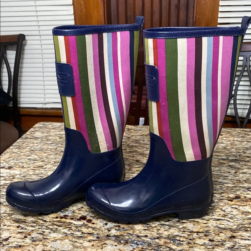 Coach Q1574 Striped Rain Boots - Navy and Multicolor size 6b - Image 3