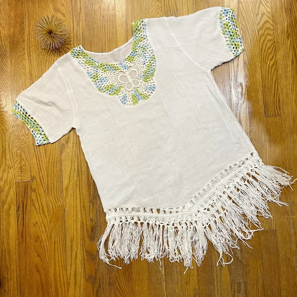Women Boho Crochet Swimsuit Coverup Butterfly Knitted Tassel Kimono Beach Medium - Image 3