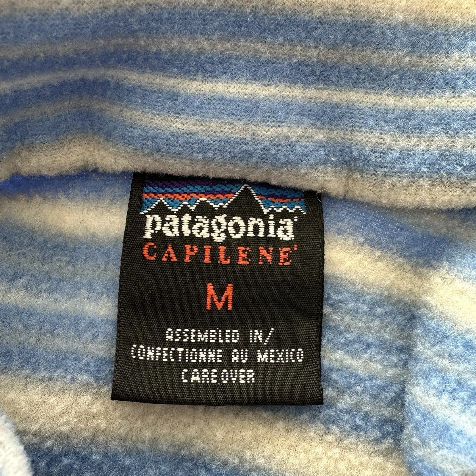 Patagonia CAPILENE VTG M 1/4 Zip Pullover Women's Blue Striped Fleece Sweater - Image 3