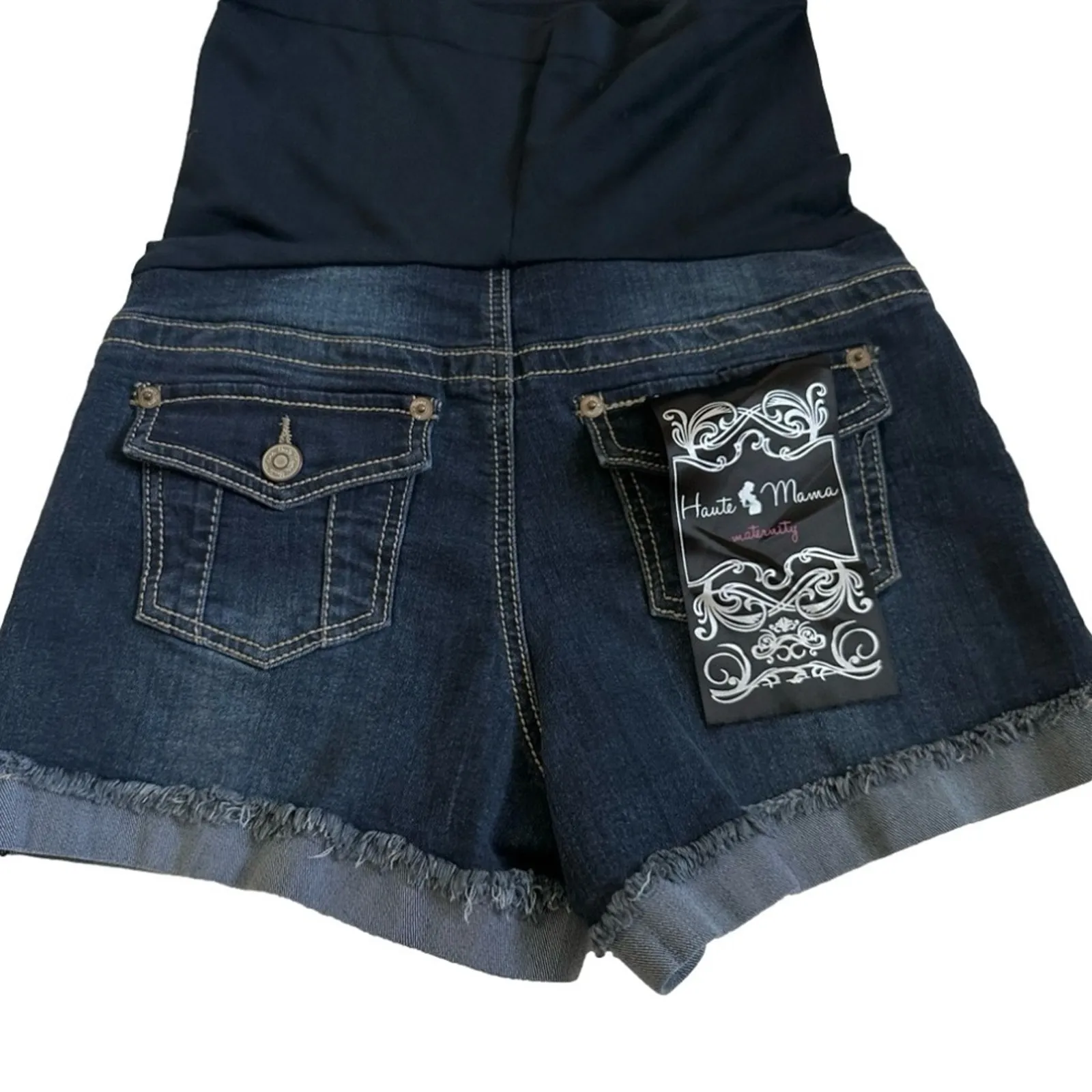 Haute Mama Maternity Shorts Pregnancy Distressed Denim Cuffed Jean Small NWOT Blue Size undefined - Image 4