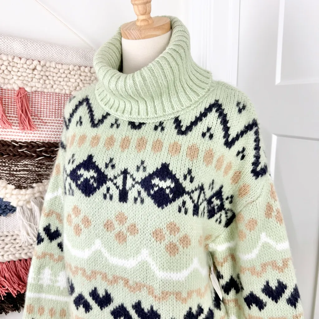 Anthropologie Nordic Fair Isle Turtleneck Sweater Green Sz M NWT - Image 5