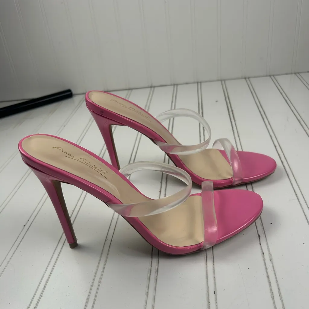 Anne Michelle Pink Square-Toe High-Heeled Sandal Wedge Heels Women’s Size 8 - Image 6