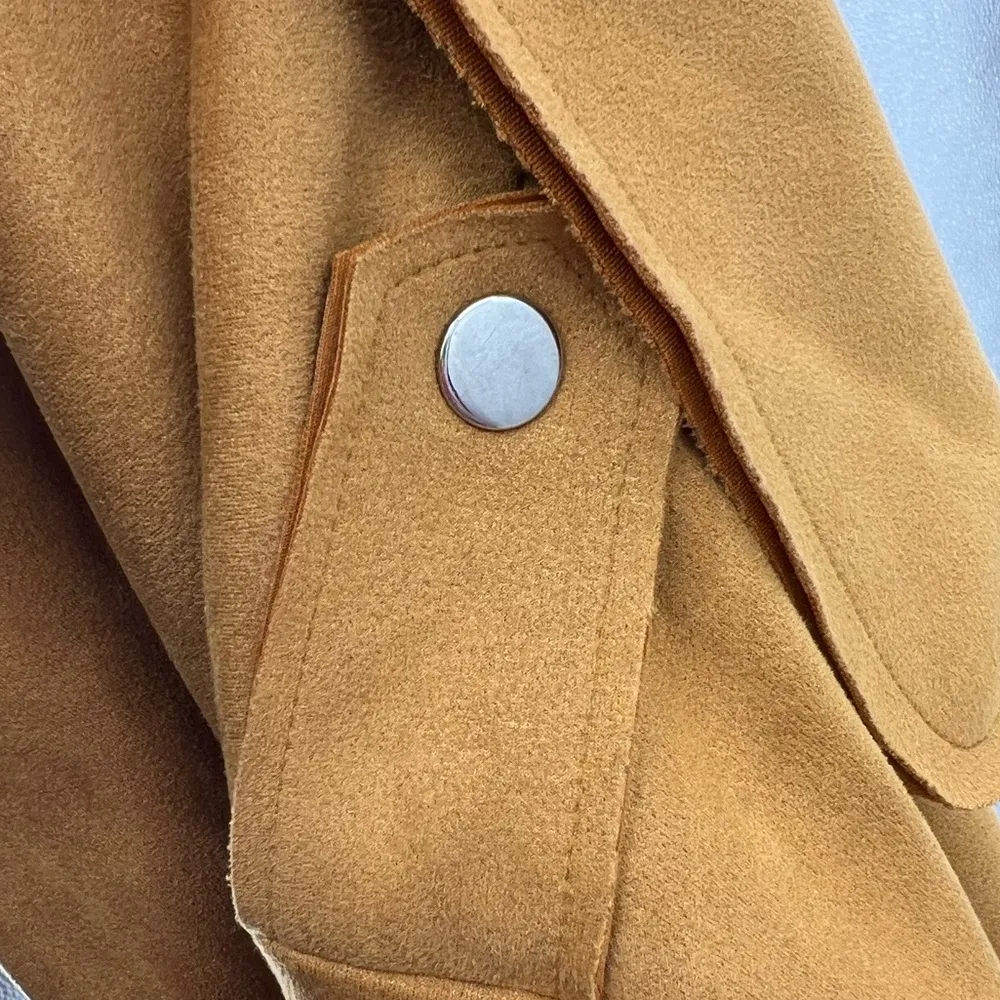 Daytrip faux suede xs mustard yellow open front zipper detail moto jacket fall - Image 7