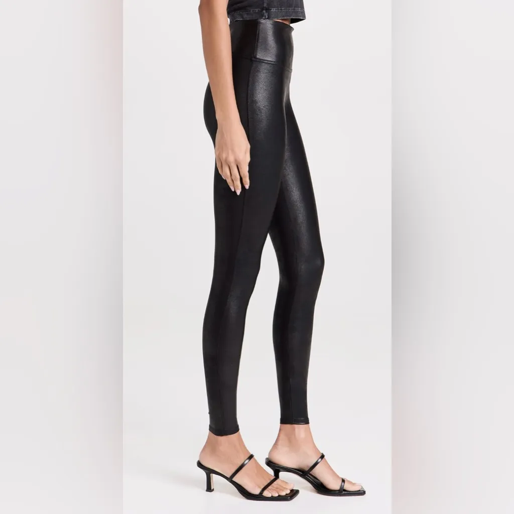 SPANX Faux Leather‎ Wide Waistband Sleek Stretch Black Leggings Size Small - Image 3