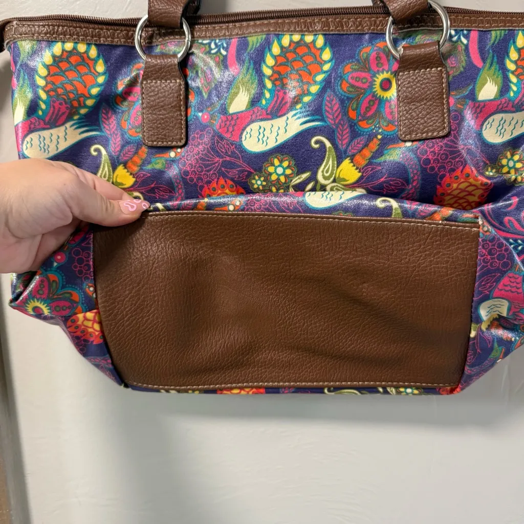 Lily Bloom Peacock Colorful Floral Shoulder Bag‎ Purse Tote Lg Zip Top Abstract - Image 6