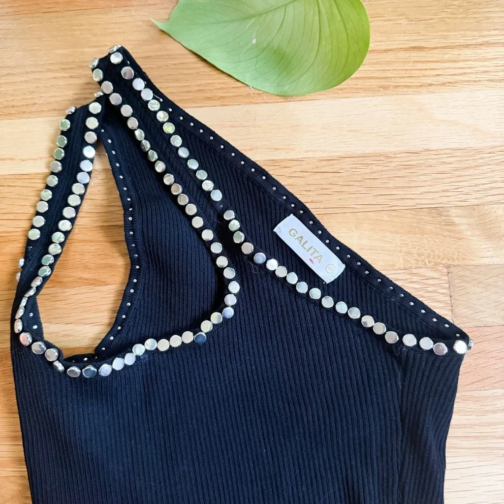 Galita Sudded Asymmetrical Cut Out Top Size S/M Black - Image 3