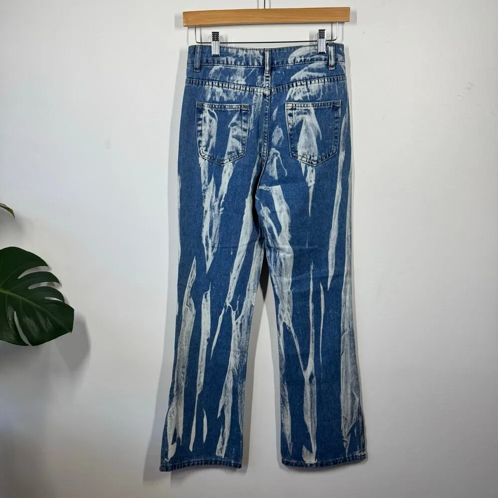 Kolly Jeans Women S Blue White Dye Bootcut Slit Festival NWT Concert Grunge Boho - Image 2