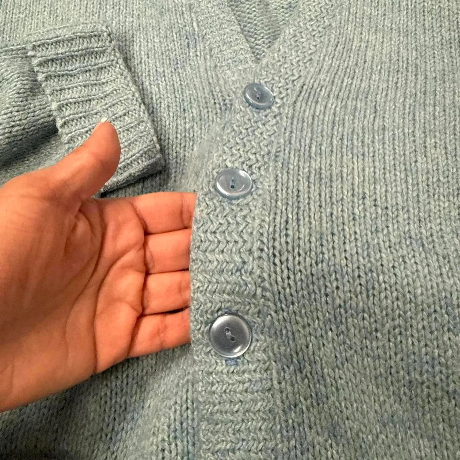 Vintage Blue Knit Button Up Cardigan - Image 4