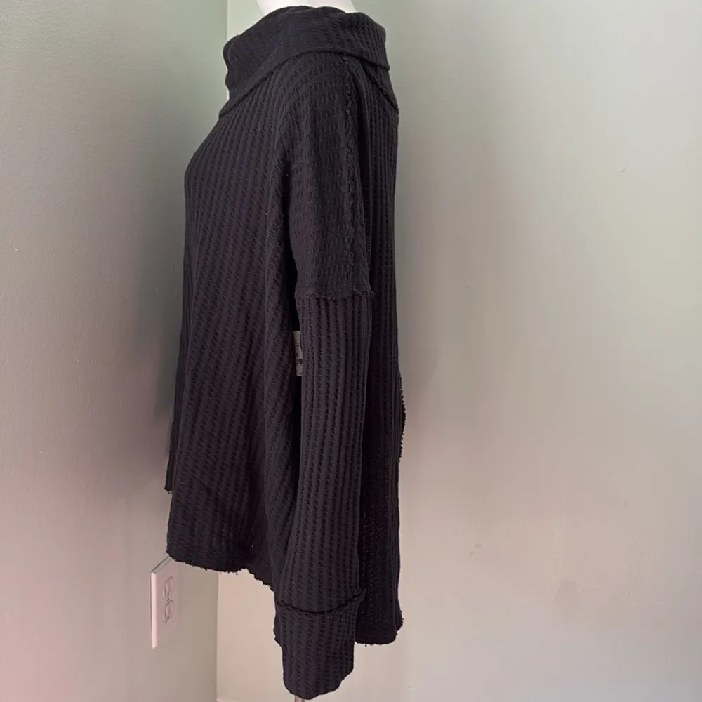 Free People Juicy Waffle Knit Open Back Sweater Black Medium NEW - Image 5