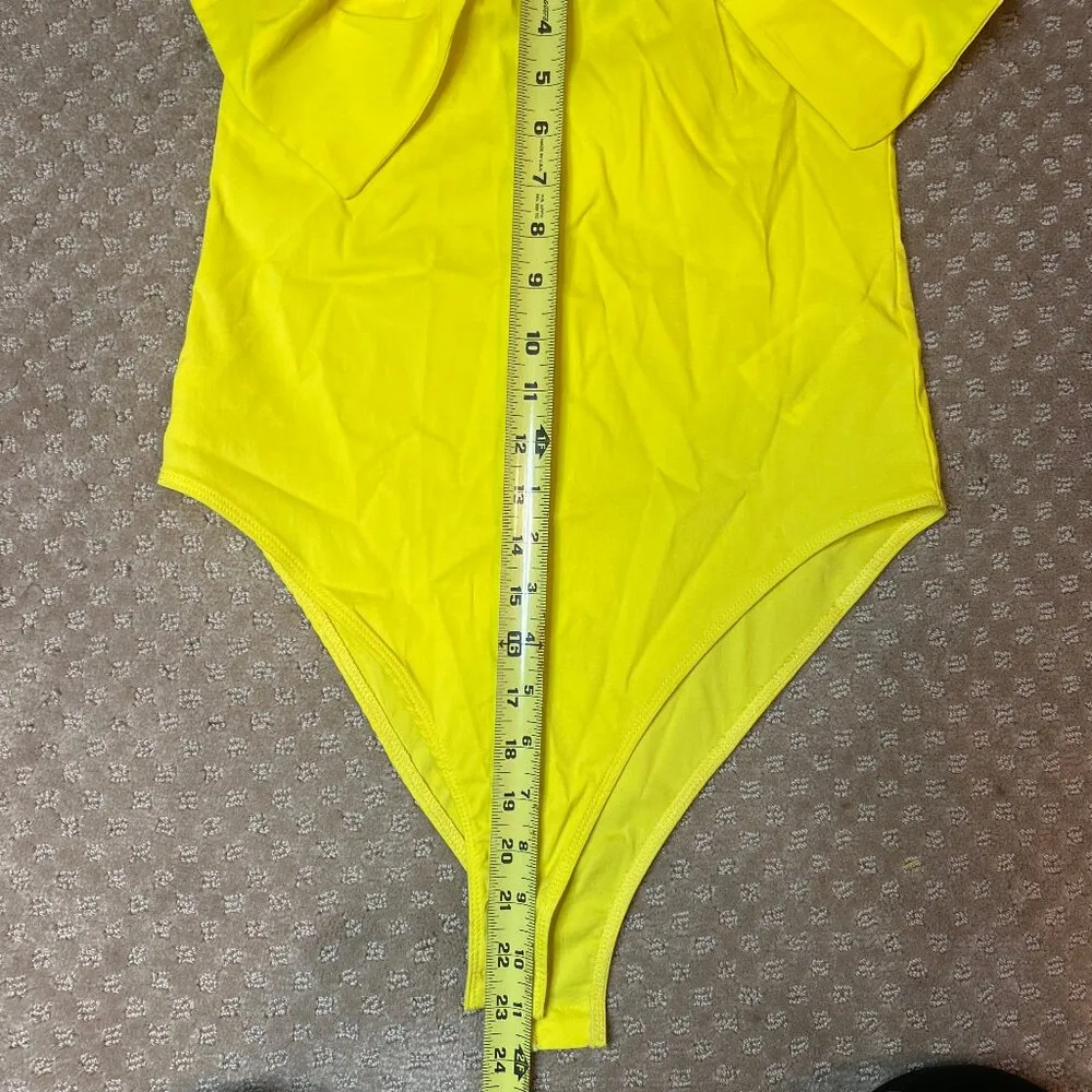 Zara Womens Bodysuit Yellow Top Big Bow SZ M Night Out Statement Festival Boho - Image 8